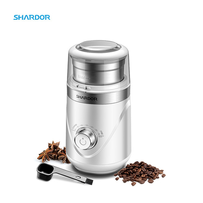 Adjustable White Electric Coffee Bean Grinder Portable 10 Settings With Stainless Steel Bowl