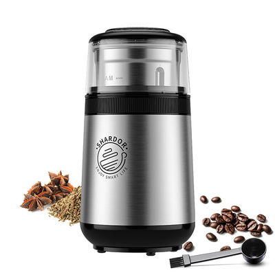 Medium Powder Removable Coffee Grinder EU Plug Transparent Lid SS304 Silver Coffee Machine