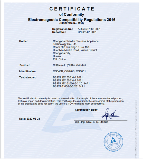 China Changsha Shardor Electrical Appliance Technology Co., Ltd Certification